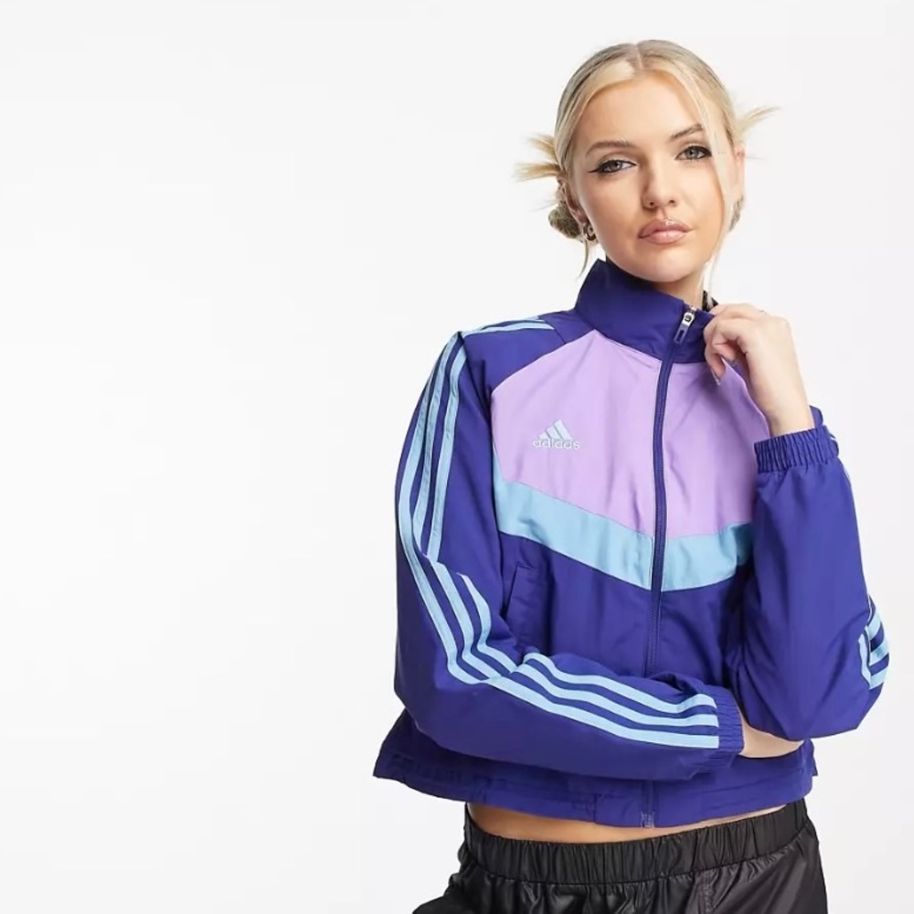 Adidas Sportswear 3 stripe track jacket in navy and purple